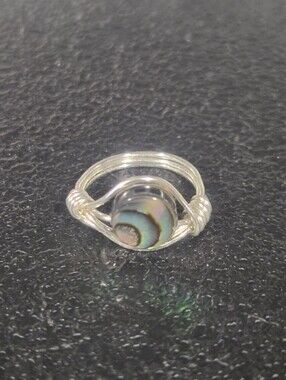 Handcrafted Silver Wire Pinky Ring with Abalone Shell Accent - Multi-Color